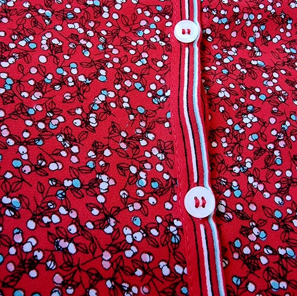 Max Studio Red White & Turquoise Button Down V Neck Flowy Blouse - Picture 6 of 10